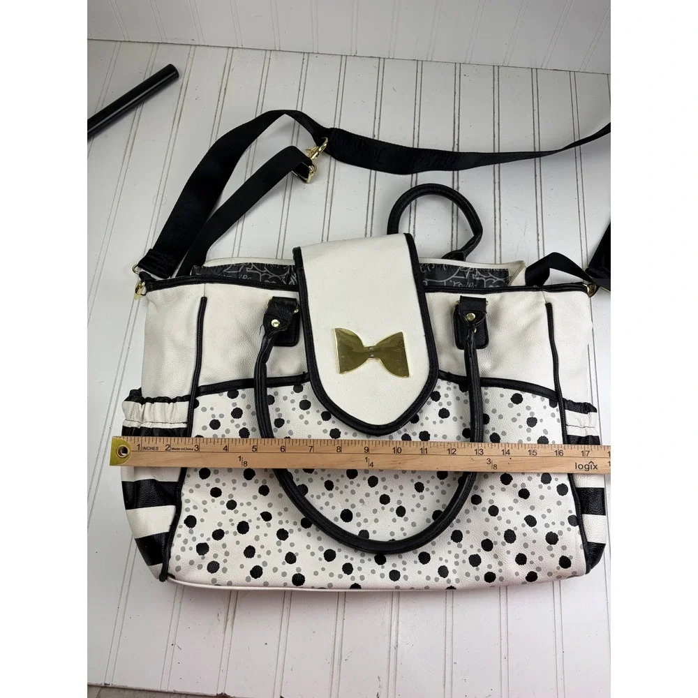 Betsey Johnson Vintage Y2K White Polka Dot Bow Diaper Bag Crossbody Purse